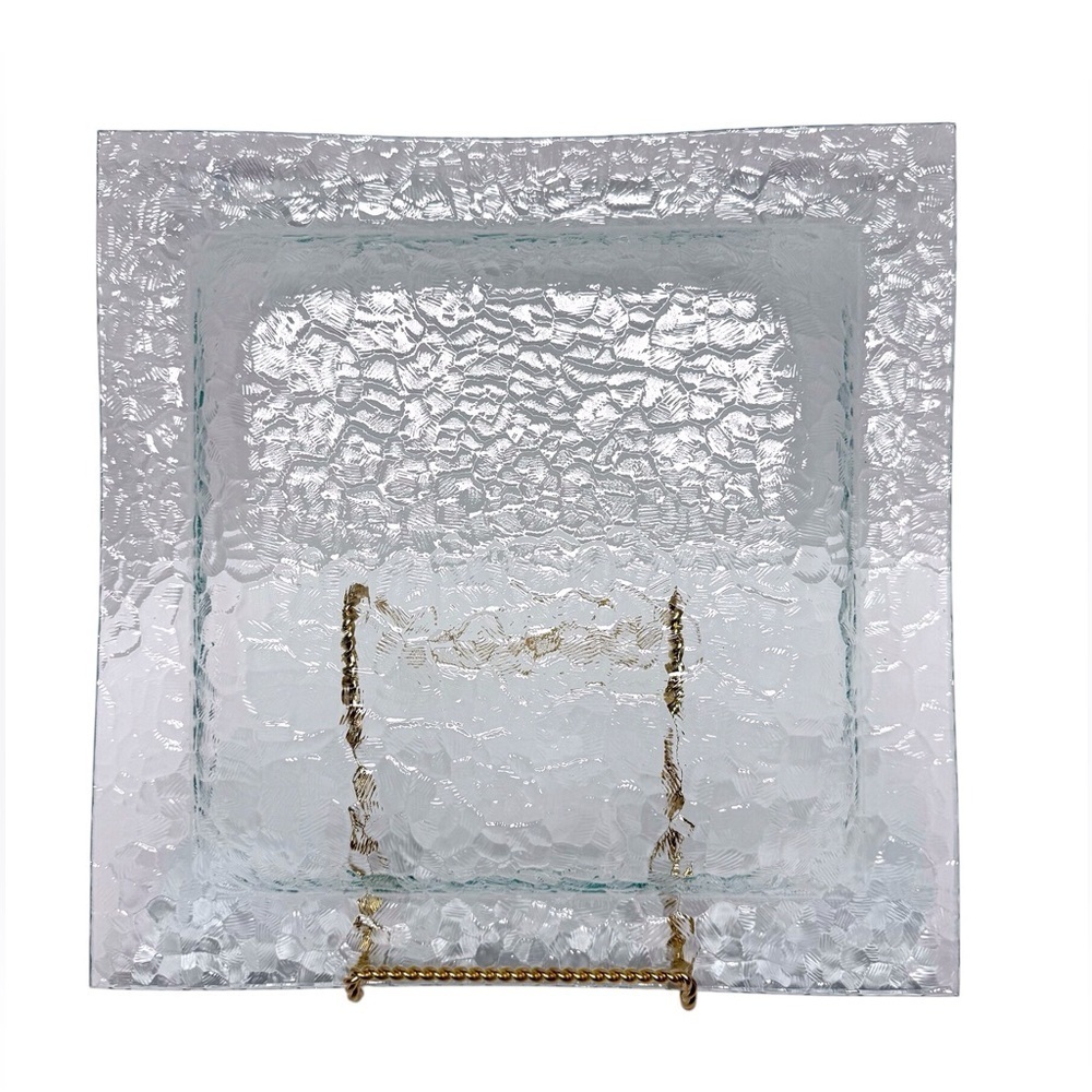 Scandinavian Textured Glass Platter Square 14”x14” Clear EUC